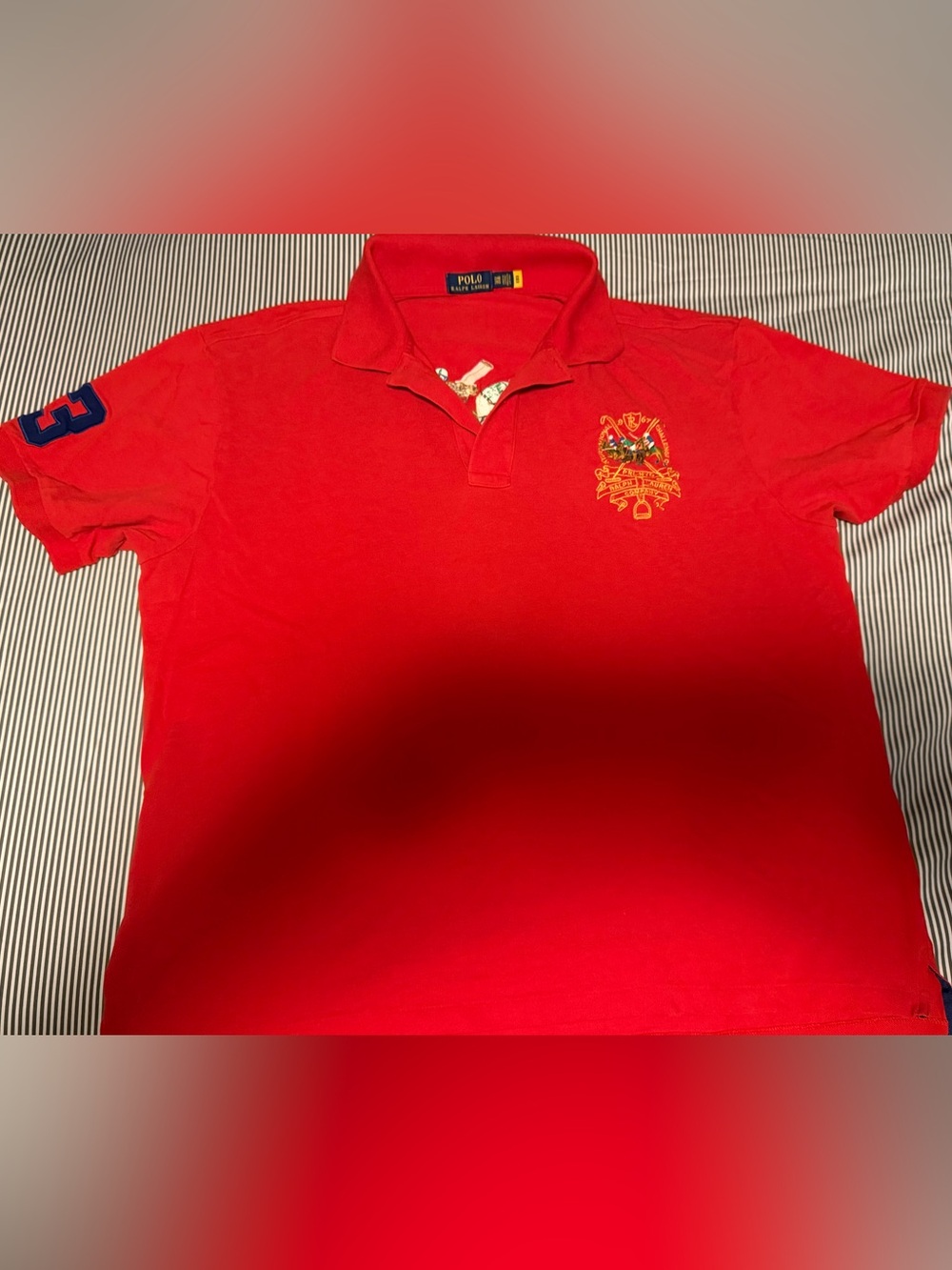 Ralph Lauren Men’s Big and Tall Red Crest embroidered equestrian Polo Shirt